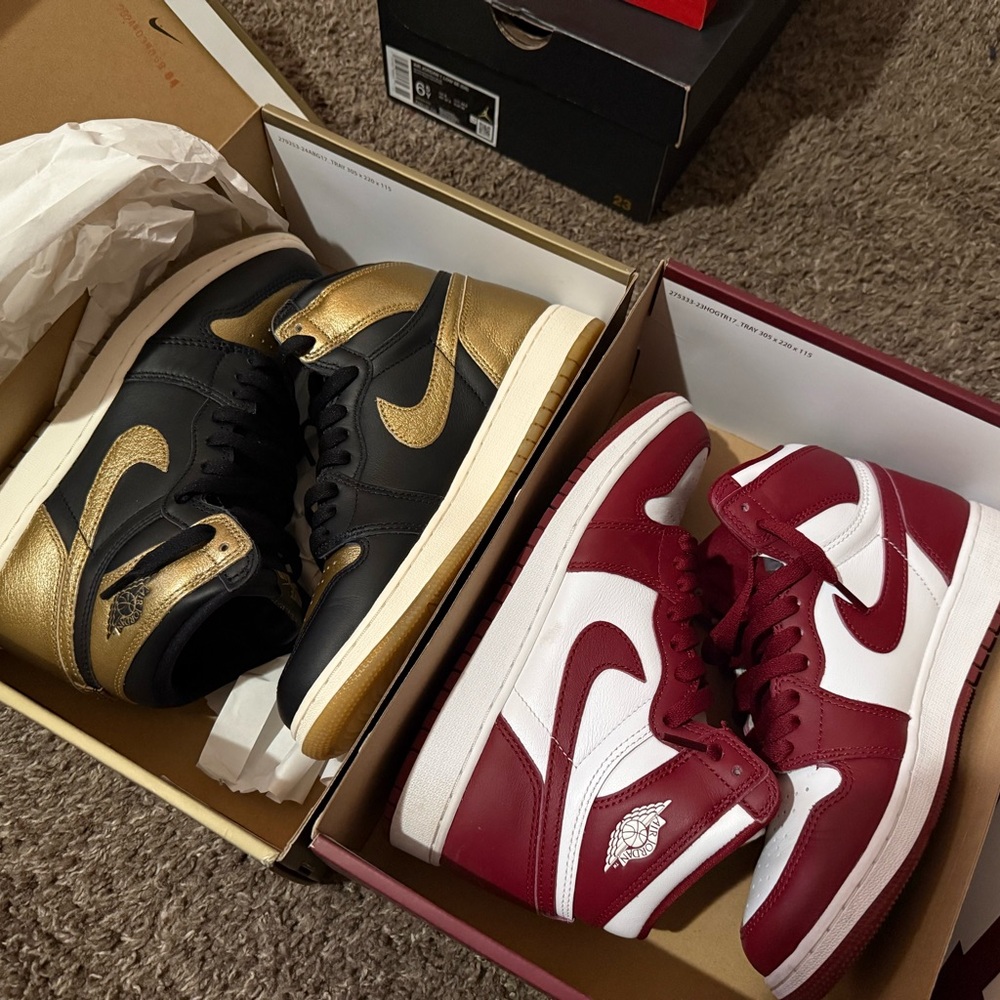 Nike Air Jordan Sneakers - Black Gold and Red White RETRO 1 OG
